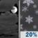 Tonight: A slight chance of snow after 2am.  Increasing clouds, with a low around 20. Light and variable wind.  Chance of precipitation is 20%.